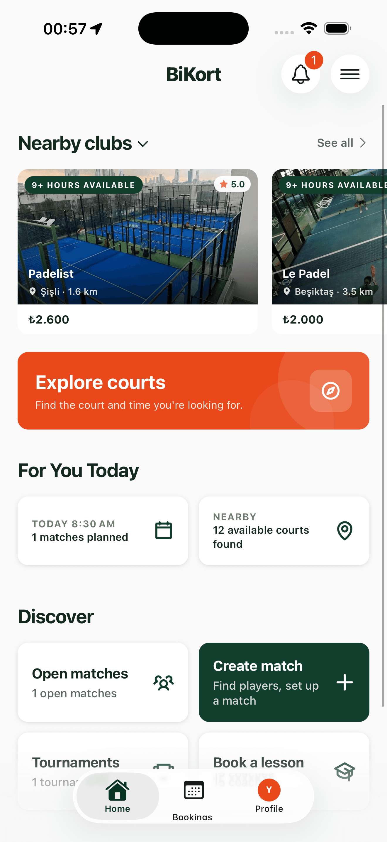 bikort mobile app home screen