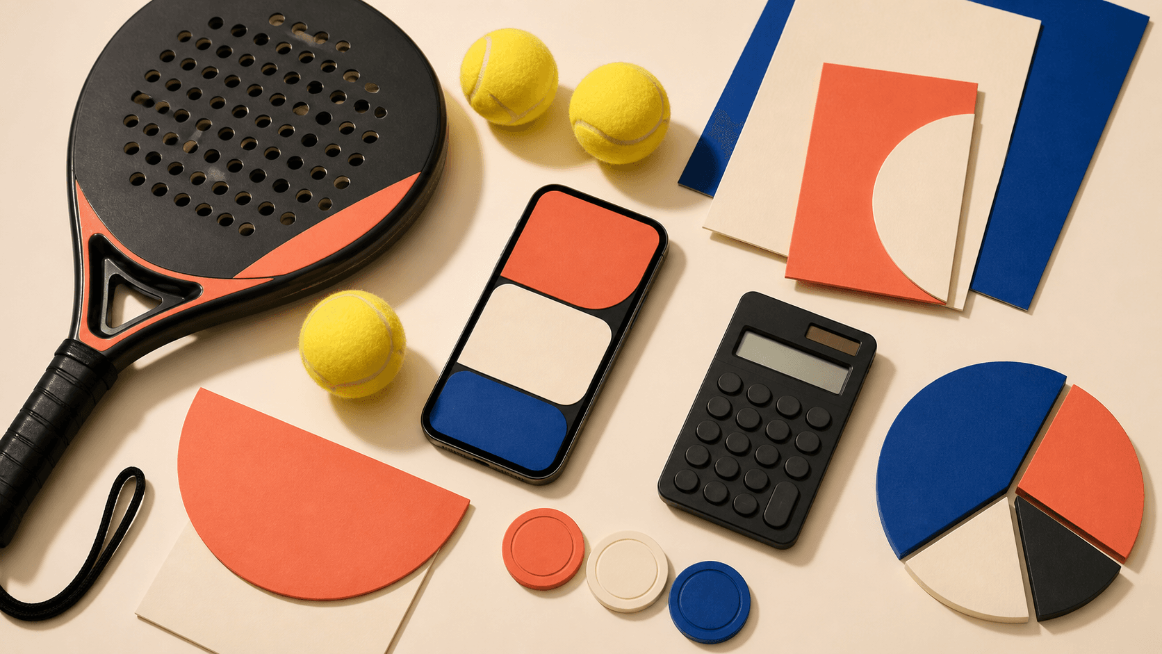 Padel raketi, toplar, telefon ve hesap makinesiyle fiyat karşılaştırması