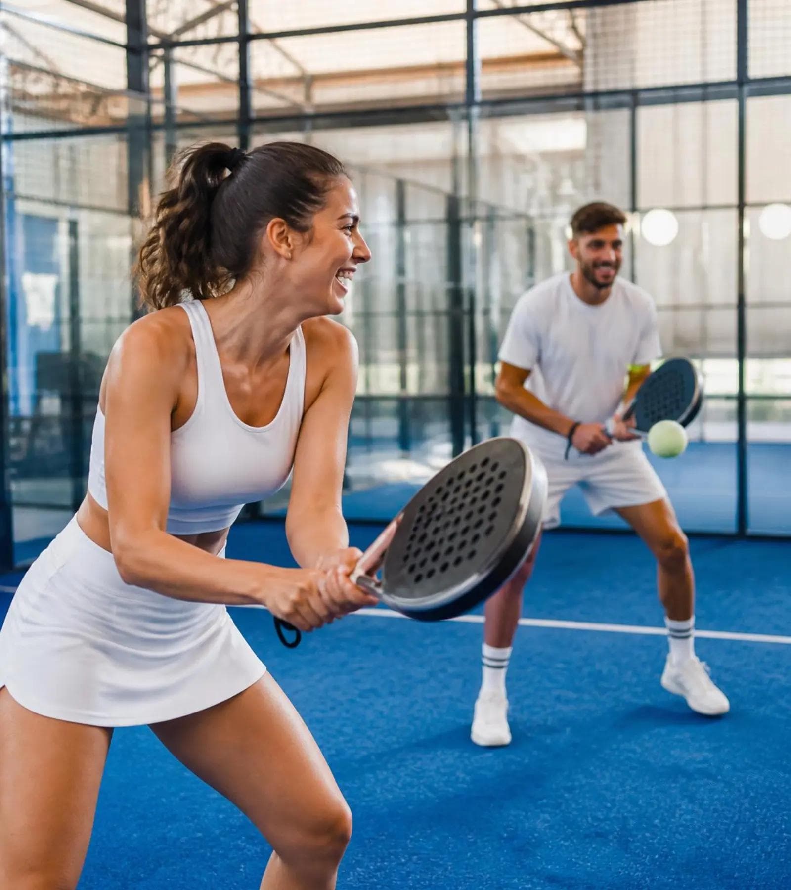 Padel oynayan mutlu oyuncular